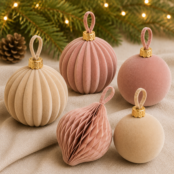 LOFN - Weihnachtskugeln in Beige & Dusty Pink